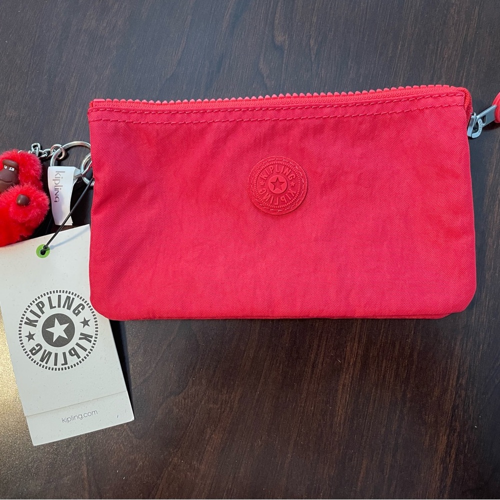 Kipling Red Cosmetic Bag with Soft Fabric and Zipper Closure